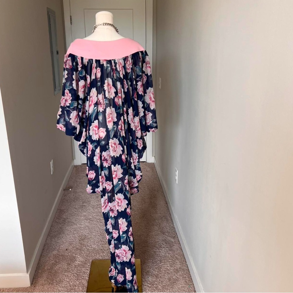Floral Kimono with Pink Collar